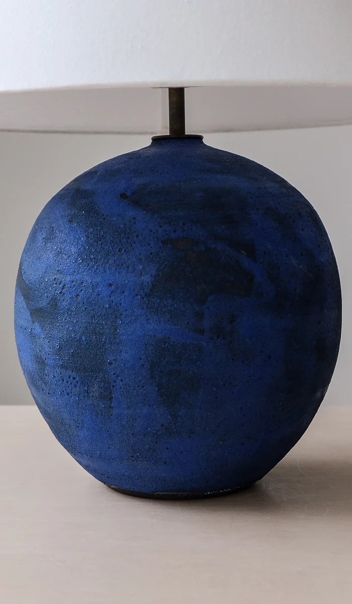 Victoria Morris Brushed Cobalt Large Orb Table Lamp with Empire Shade - Image 5