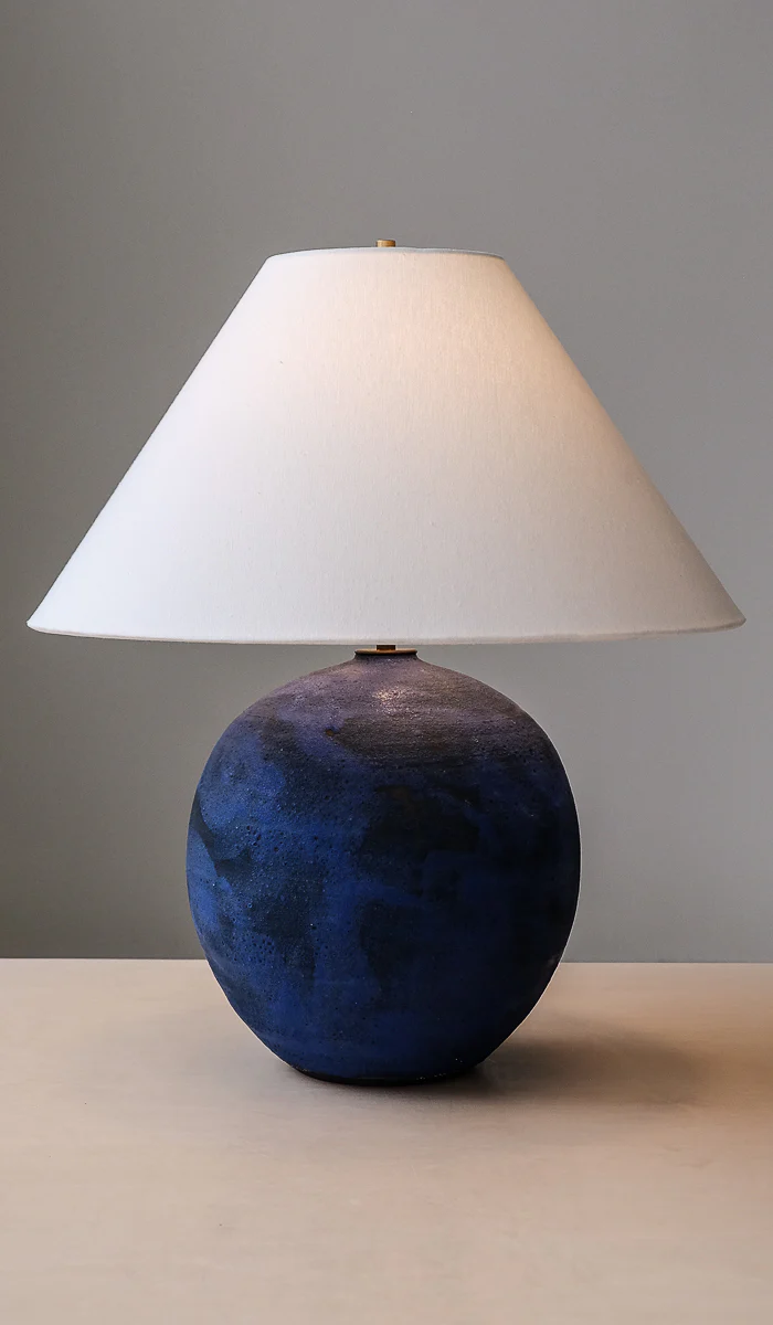 Victoria Morris Brushed Cobalt Large Orb Table Lamp with Empire Shade - Image 6